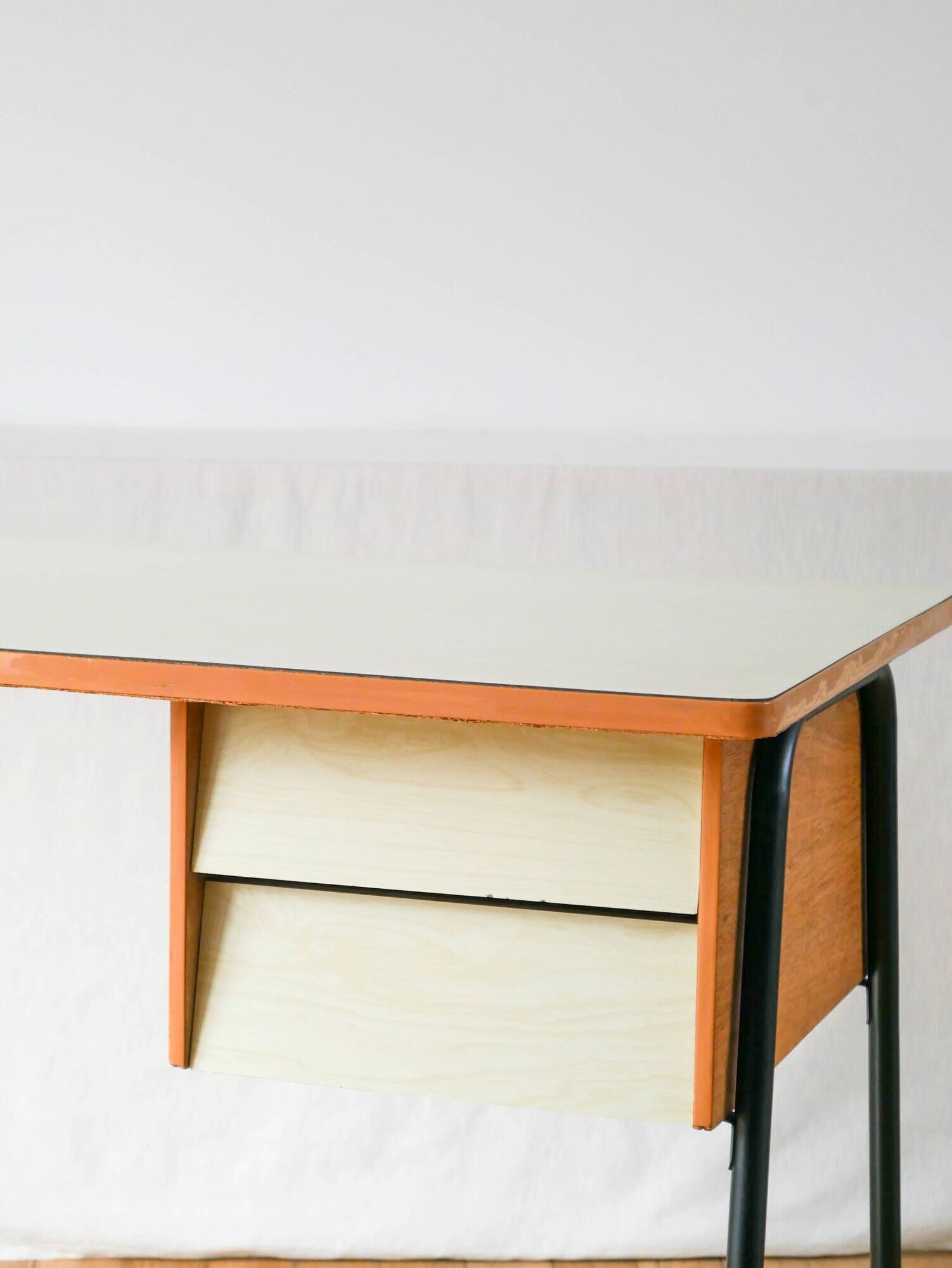 Formica, beech and black metal desk, Modernist Design, 1960