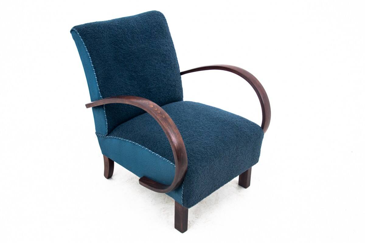 Blue boucle J. Halabala Armchair, after renovation
