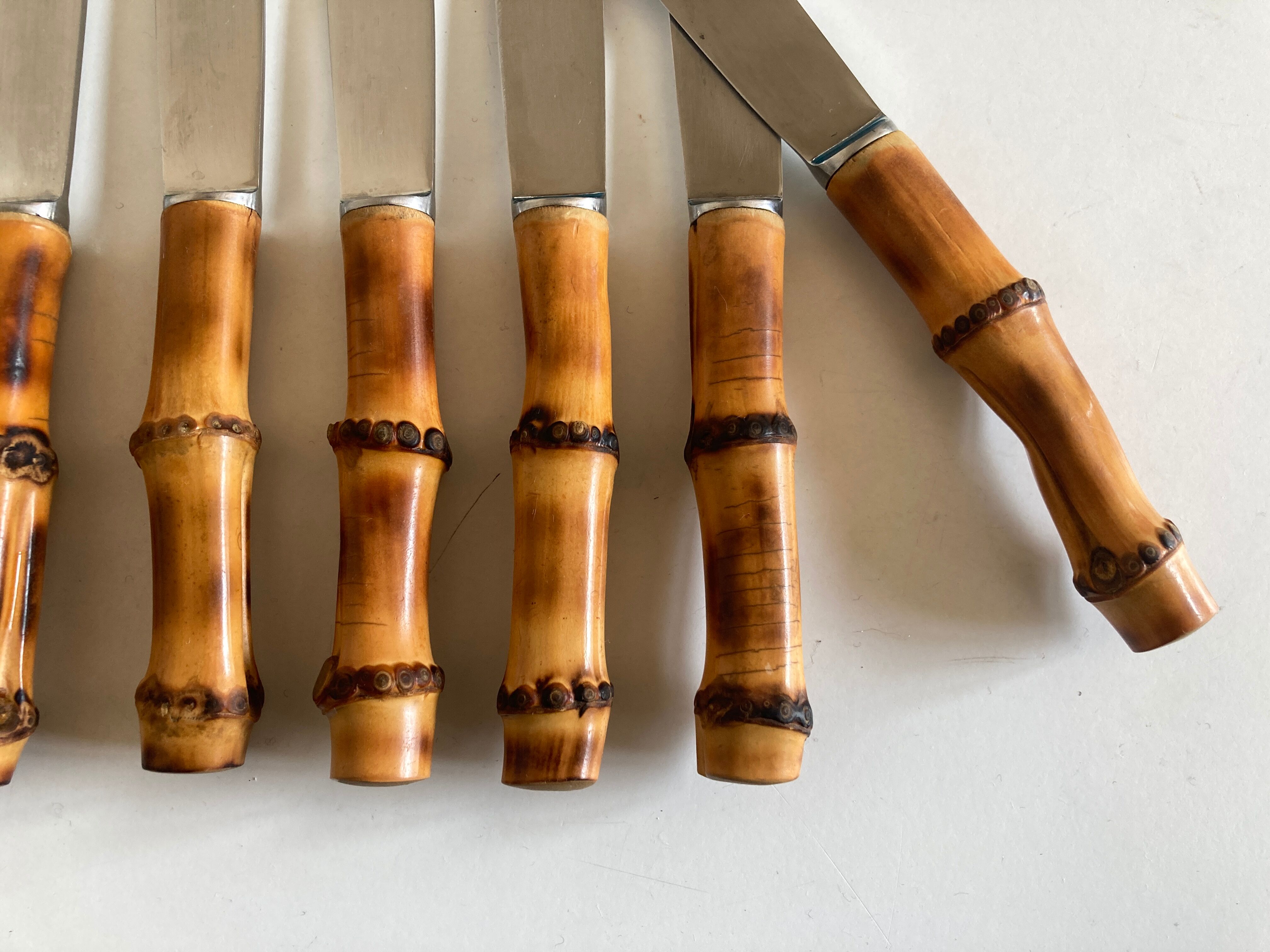 Set of 8 knives bamboo sleeves 1960