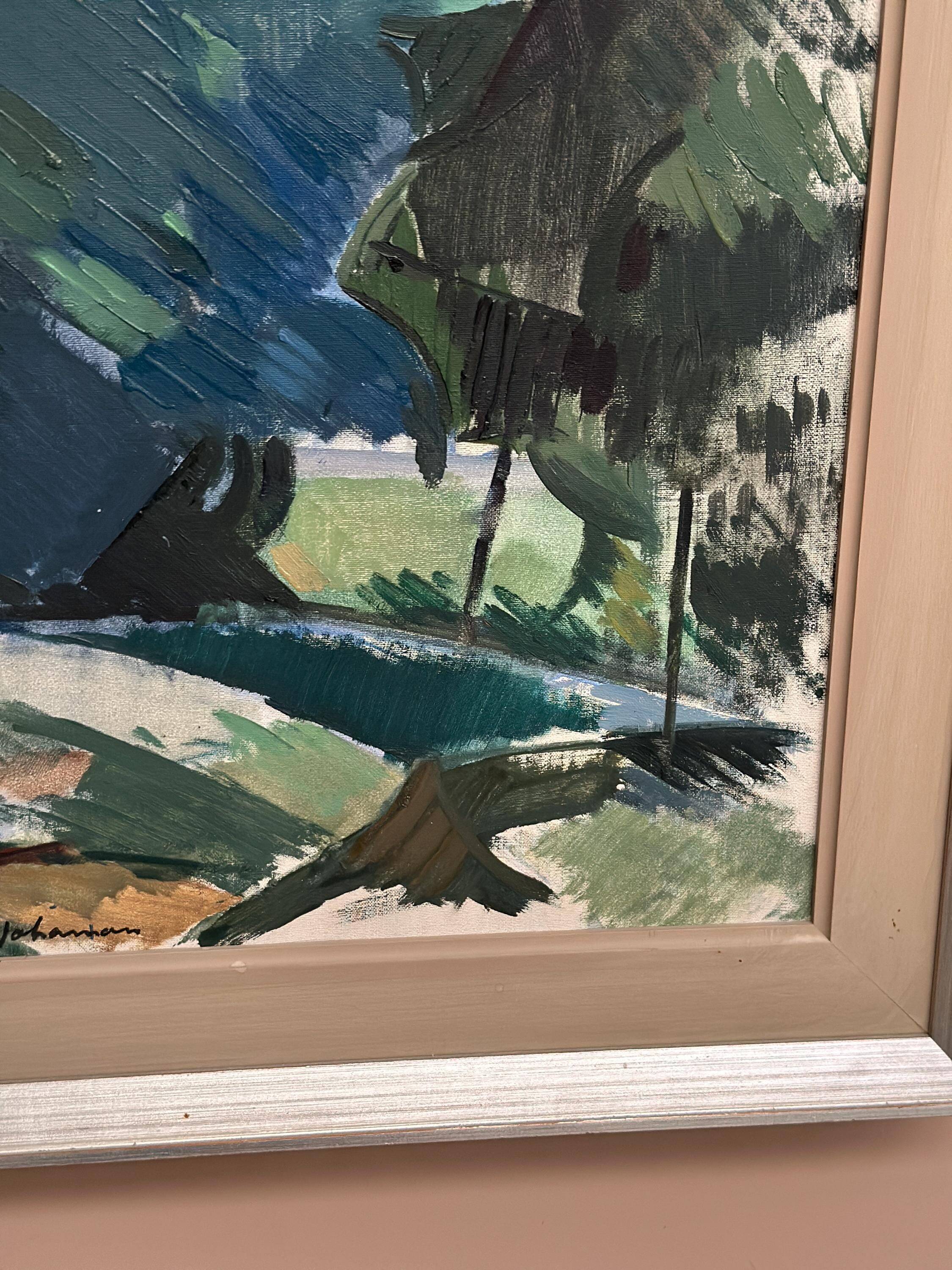 Original Mid Century Swedish Oil On Canvas – “Abstract Forest” By Gustav‑Adolf Johansson – Vintage & Framed – 62 × 48 Cm (24.4" × 18.9")