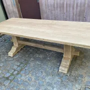 Large stripped monastery table in raw solid oak 225cm 1970