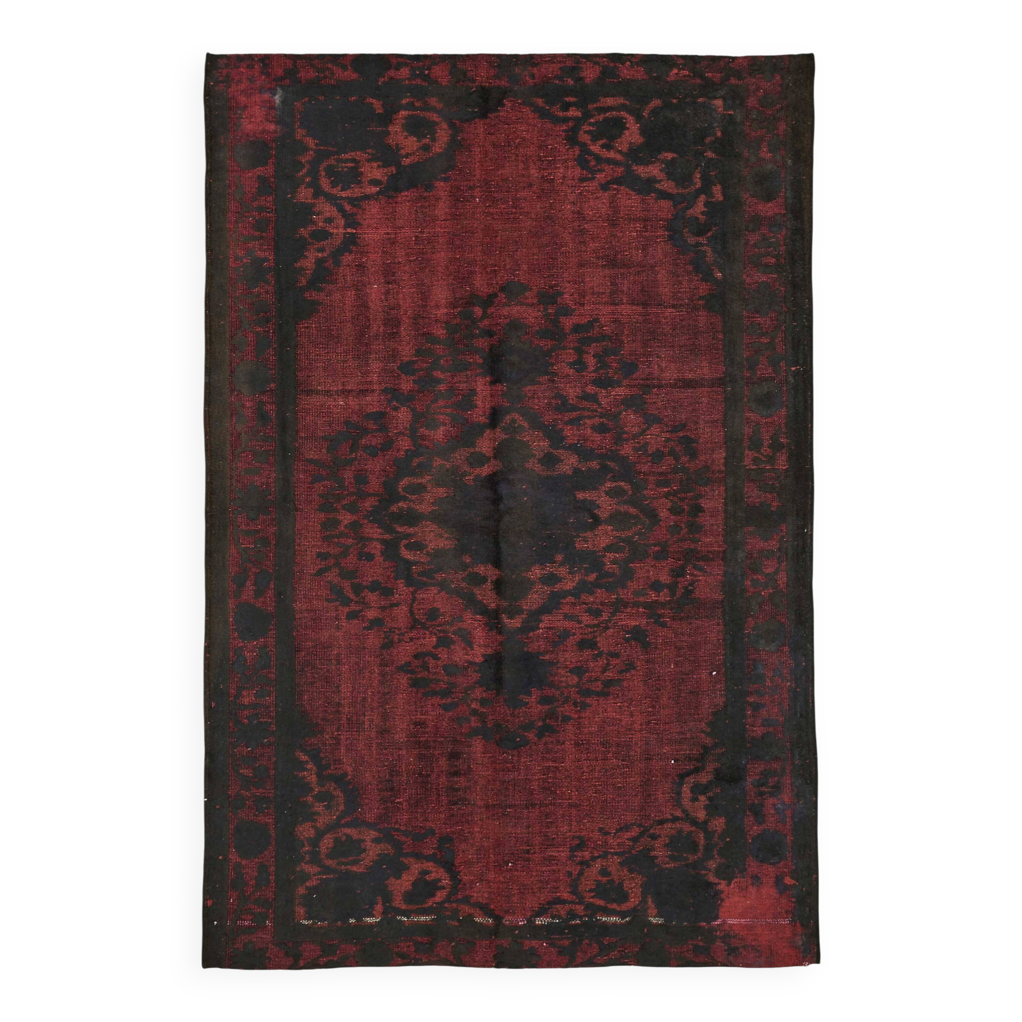 Overdyed Wool Vintage Handmade Carved Rug 169 cm x 288 cm