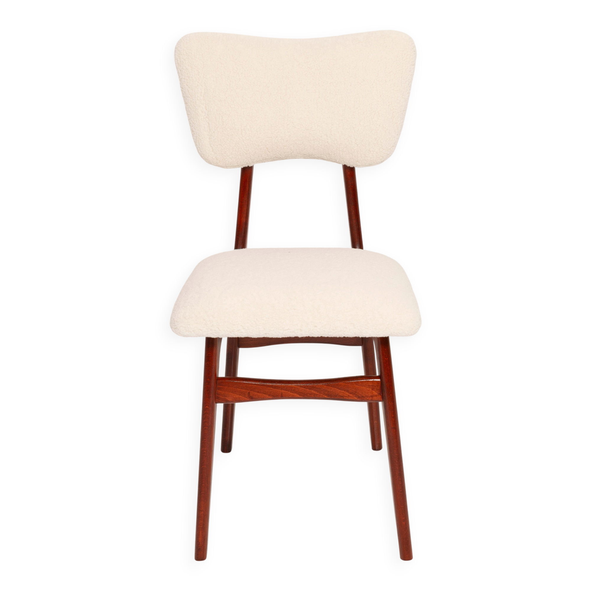 Beech wood armchair in cherry colour with cream boucle fabric - 20th century, Europe, 1960.