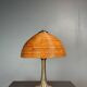 Midcentury mushroom pencil reed rattan bamboo and brass table lamp, 1970s
