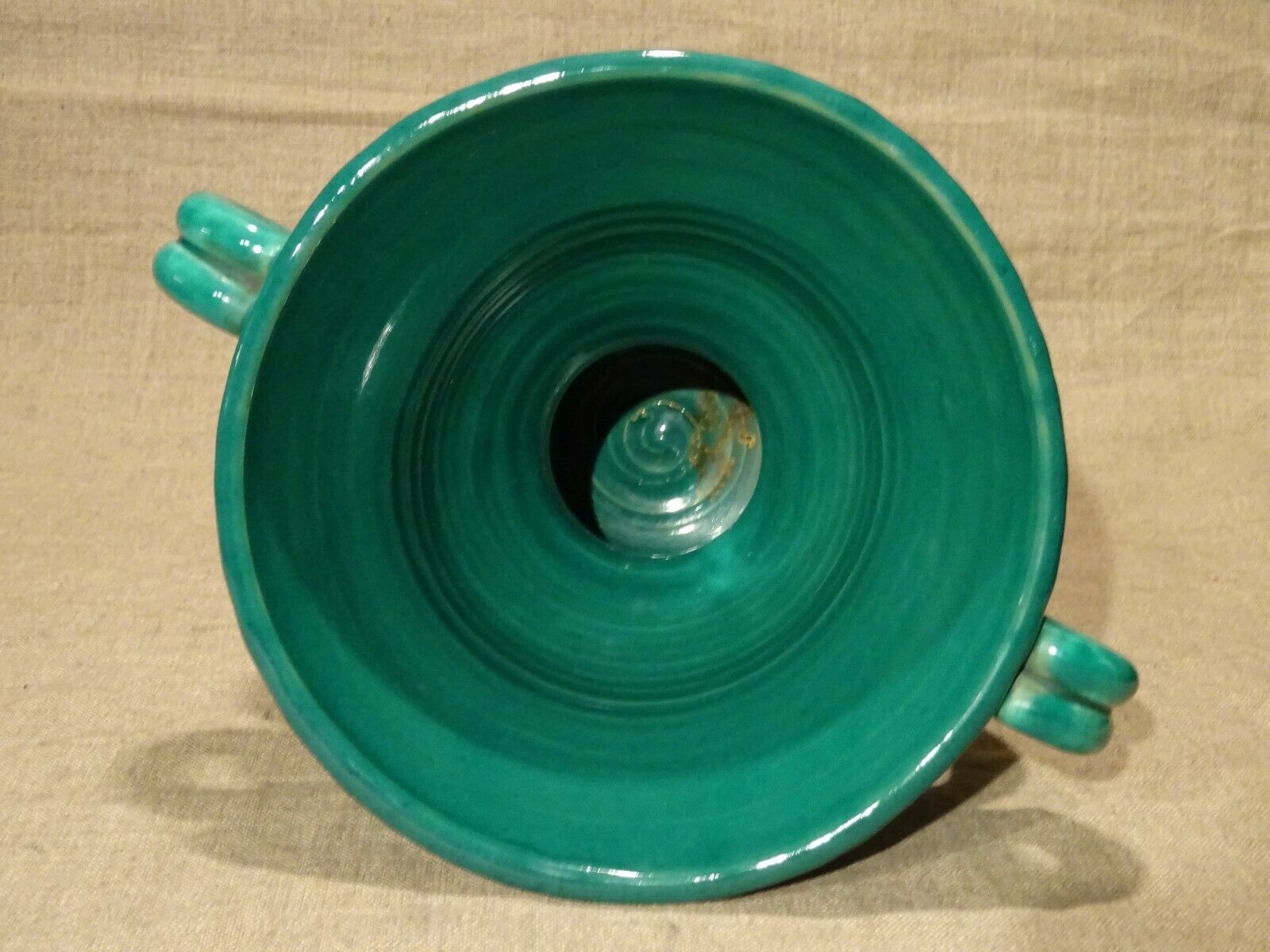 Vase 2 handles vintage green 50's Jean Austruy Saint Marcellin