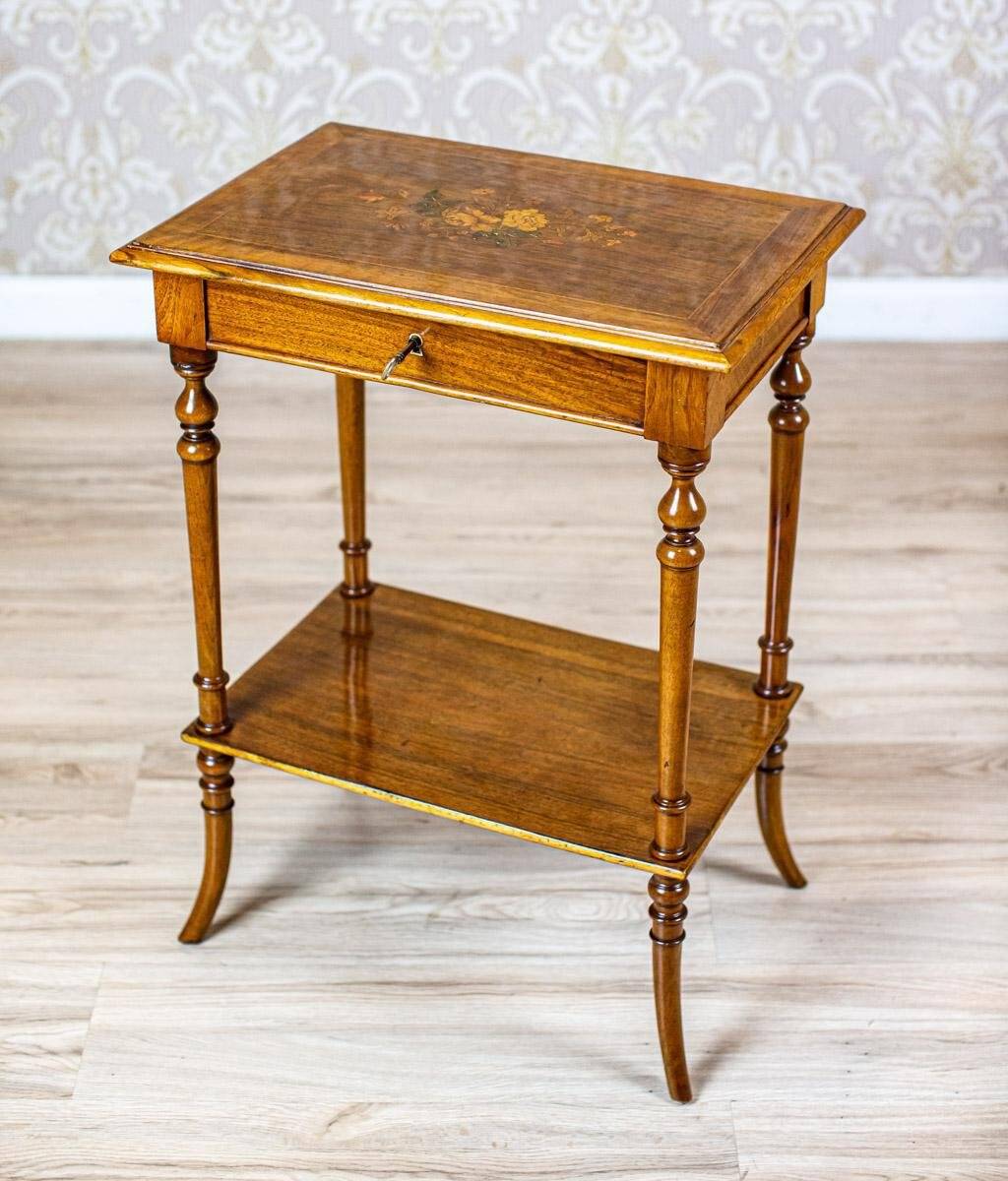 Antique Sewing Table with Inlaid Top, 1890s