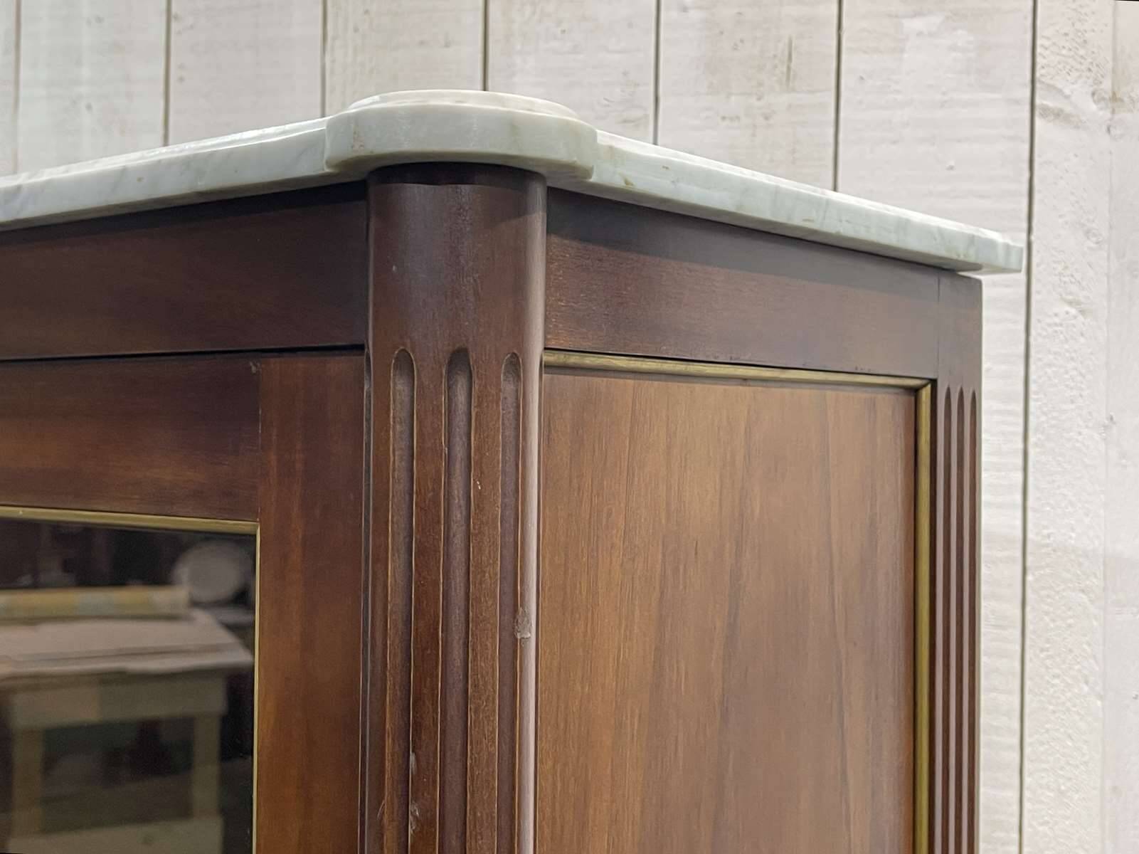 Louis XVI style bookcase in mahogany and marble top from the 70s