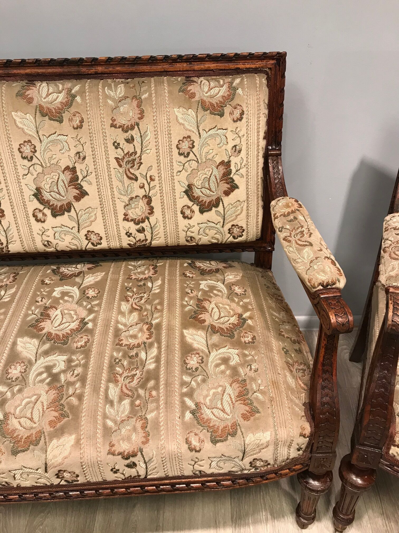 Sofa set and two armchairs, antique 19th century