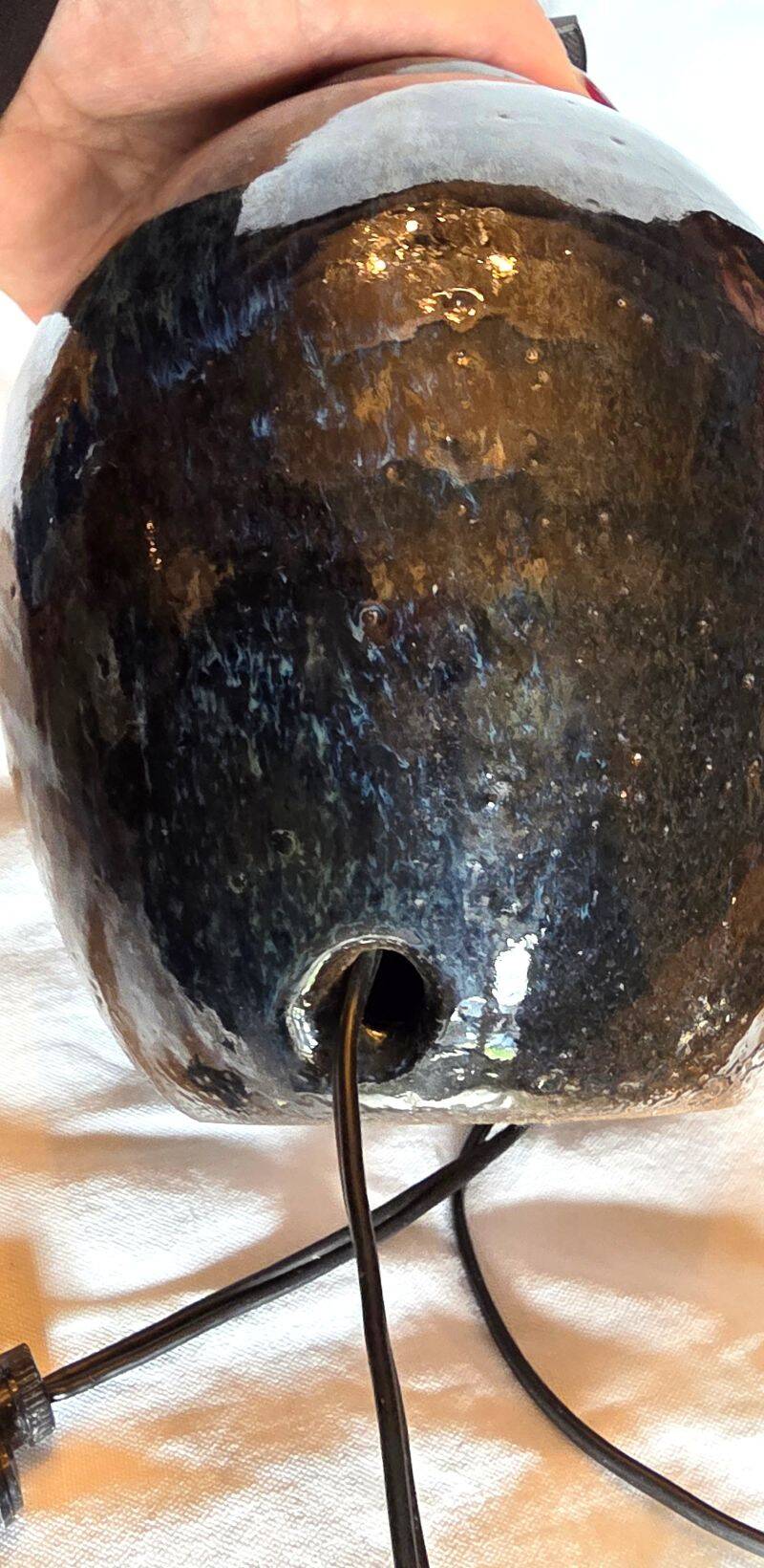 Large Vintage Lamp Base in Glazed Terracotta