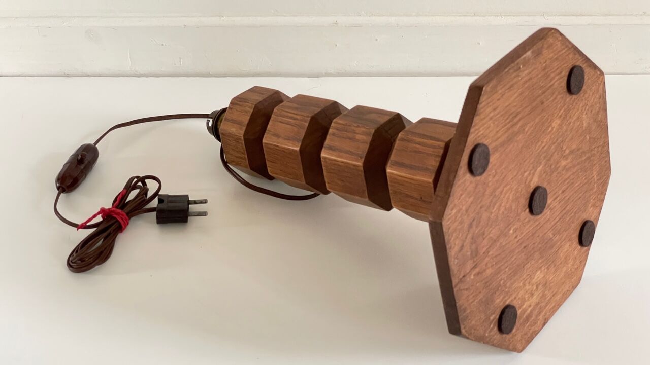 Art deco solid oak lamp