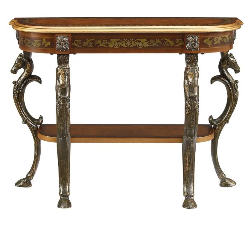 Masterpiece Floral Demilune Console Table with Horse Head Legs by Powell