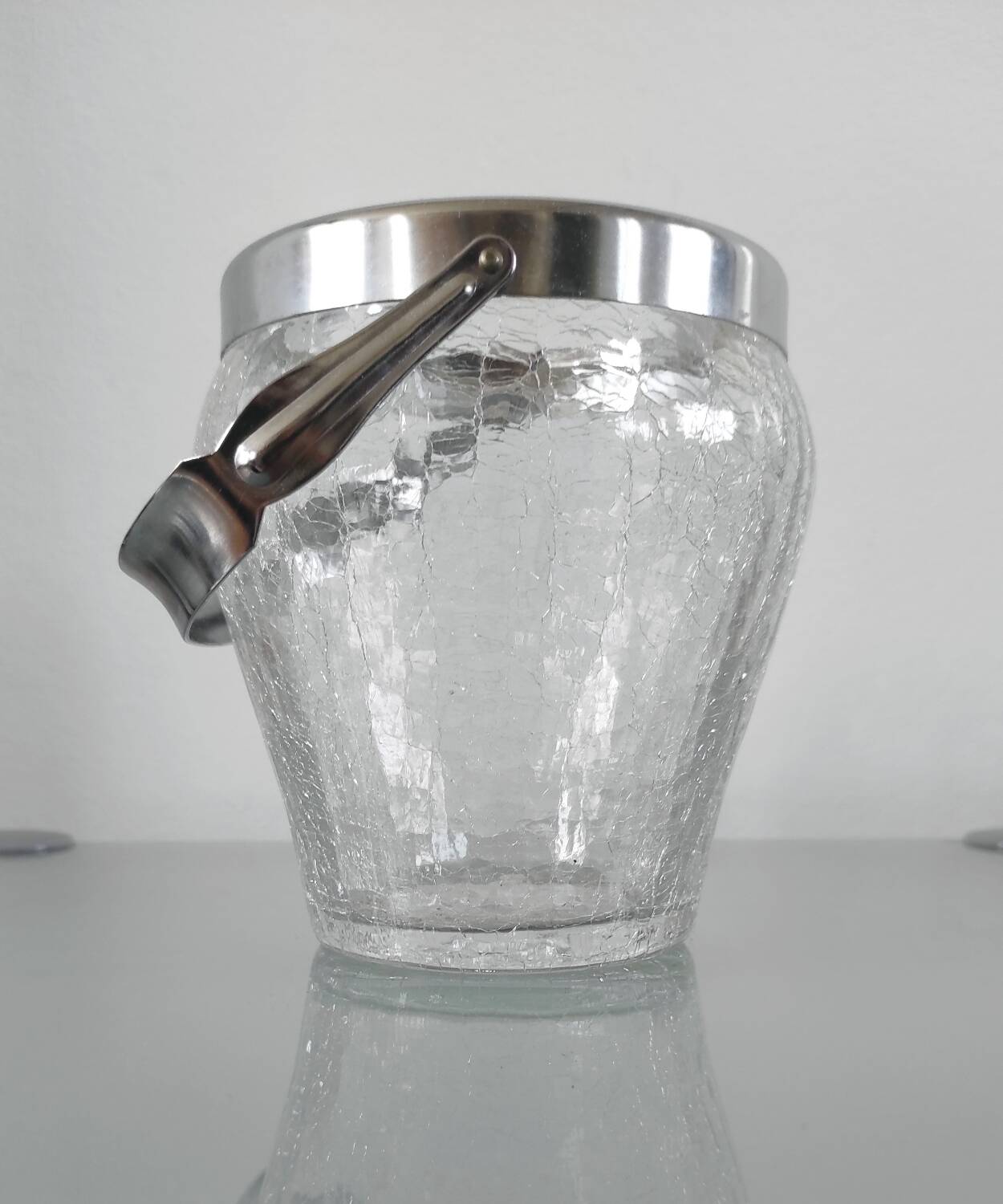 Vintage glass and stainless steel ice bucket - Demeyere (1960s)