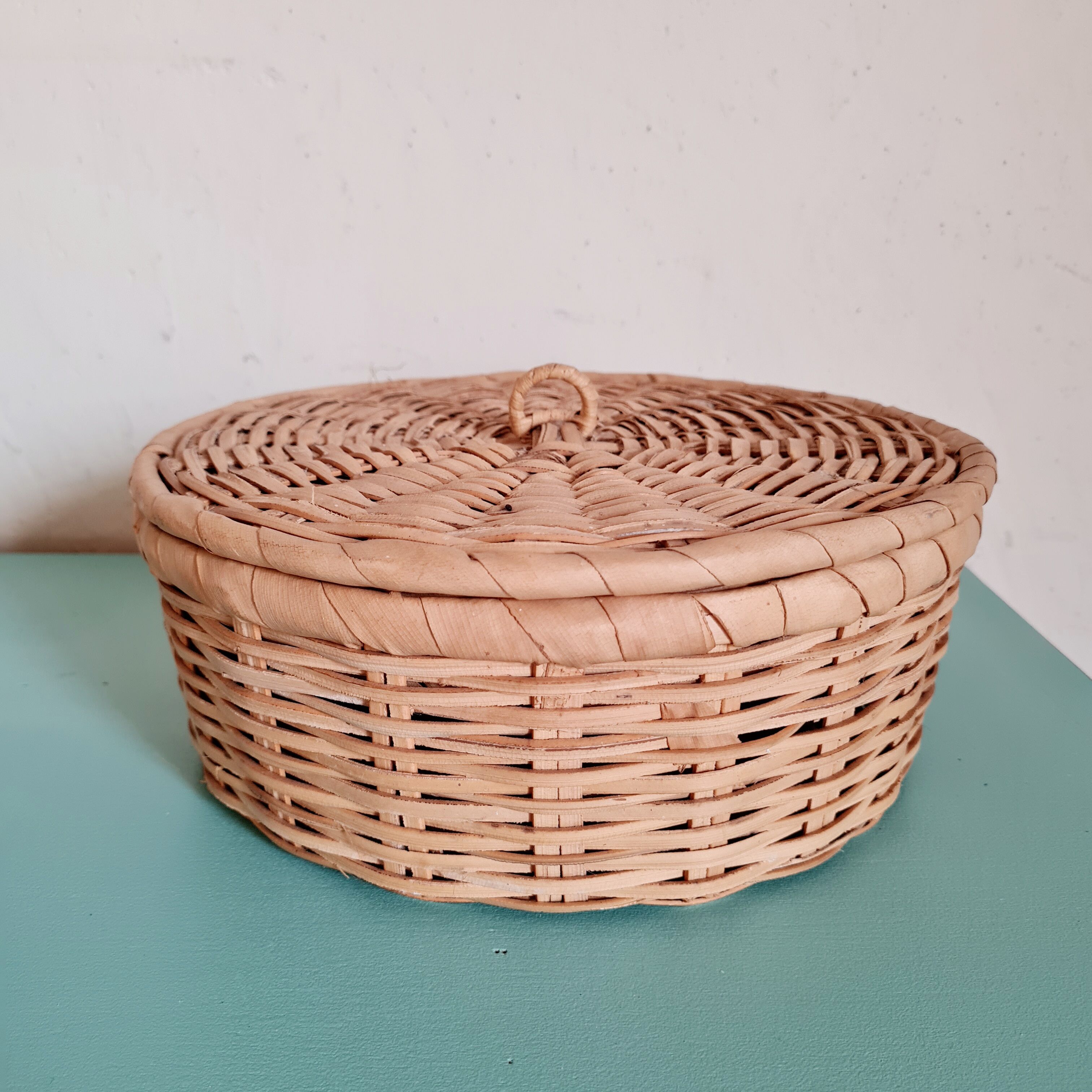 Rattan basket with vintage lid