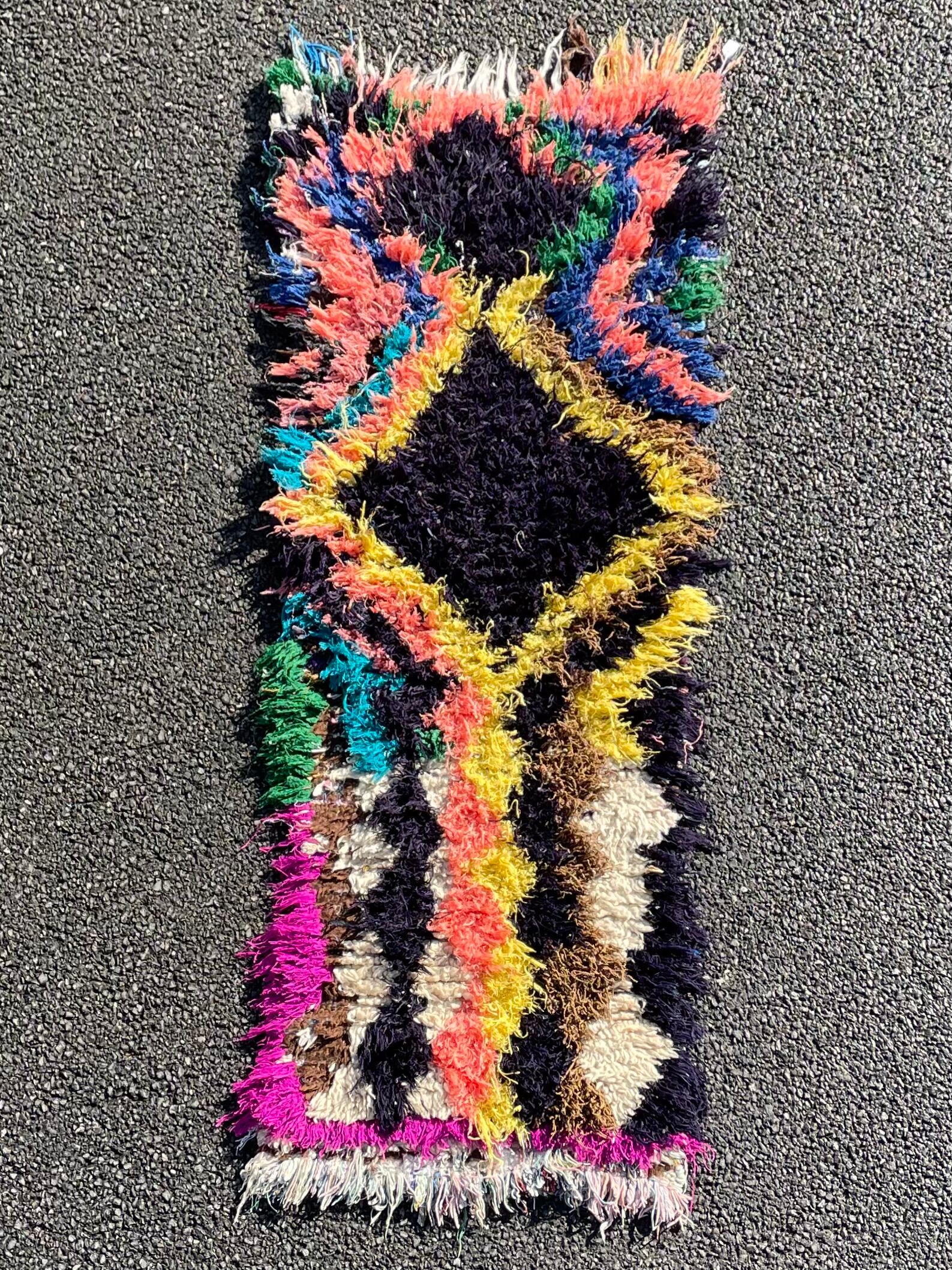 Moroccan berber carpet in wool Azilal black colored 70x160cm