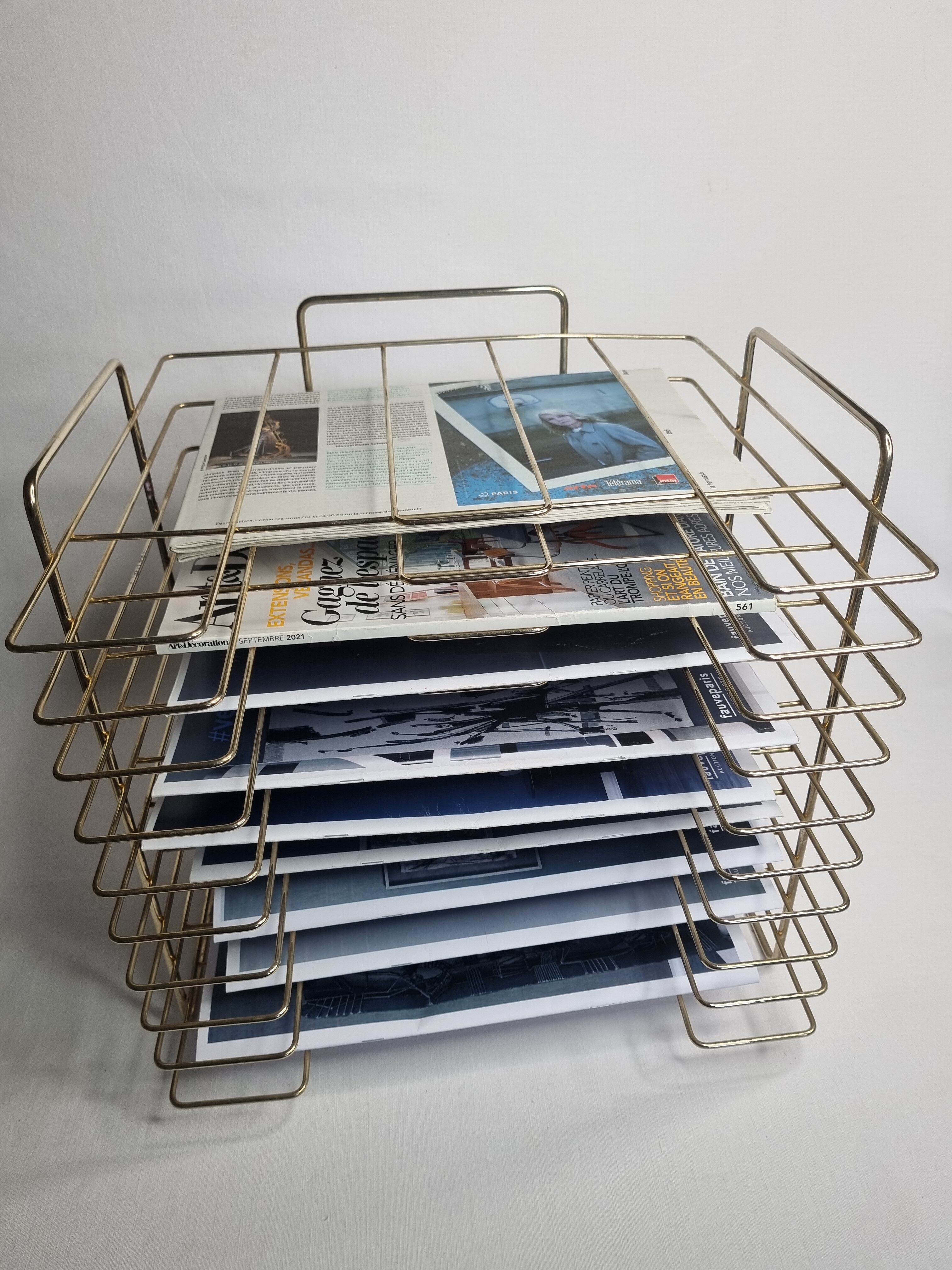 Porte-revue vintage "wire" en métal doré