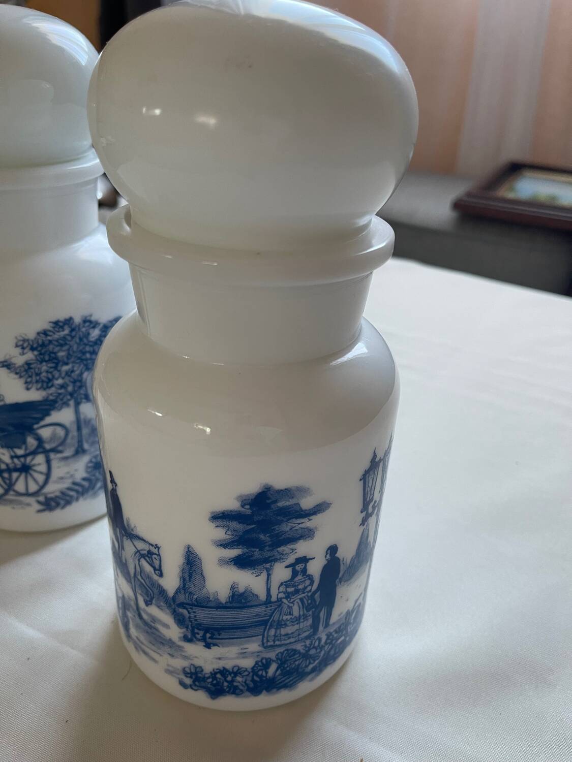 Set of two large opaline apothecary jars