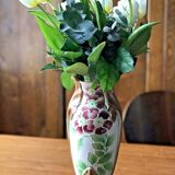 Saint-clément art nouveau vase signed ck in barbotine with decor de fleurs bordeaux