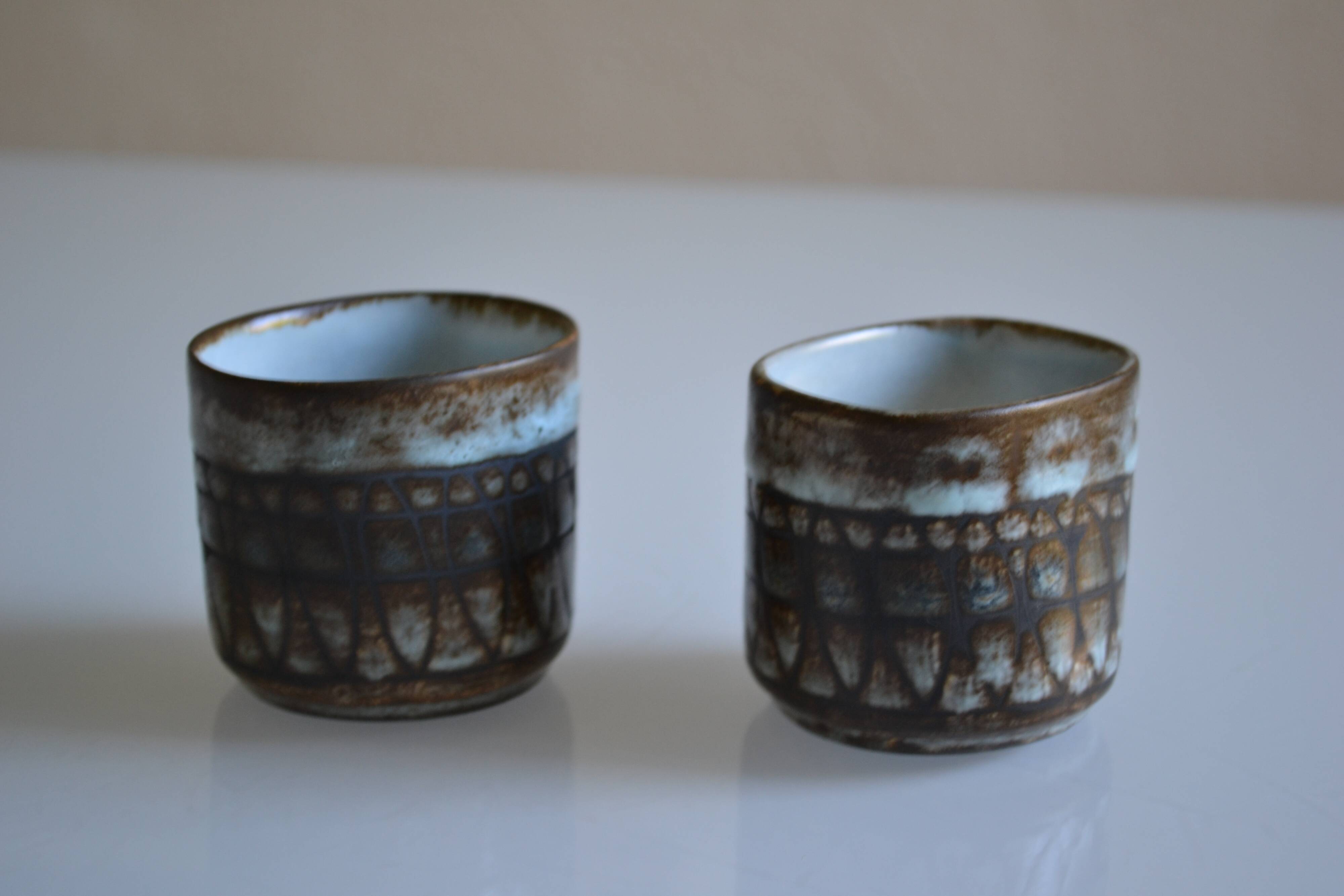 Set of 2 ceramic cups or mugs from the 1950s 1960s signed Rigal
