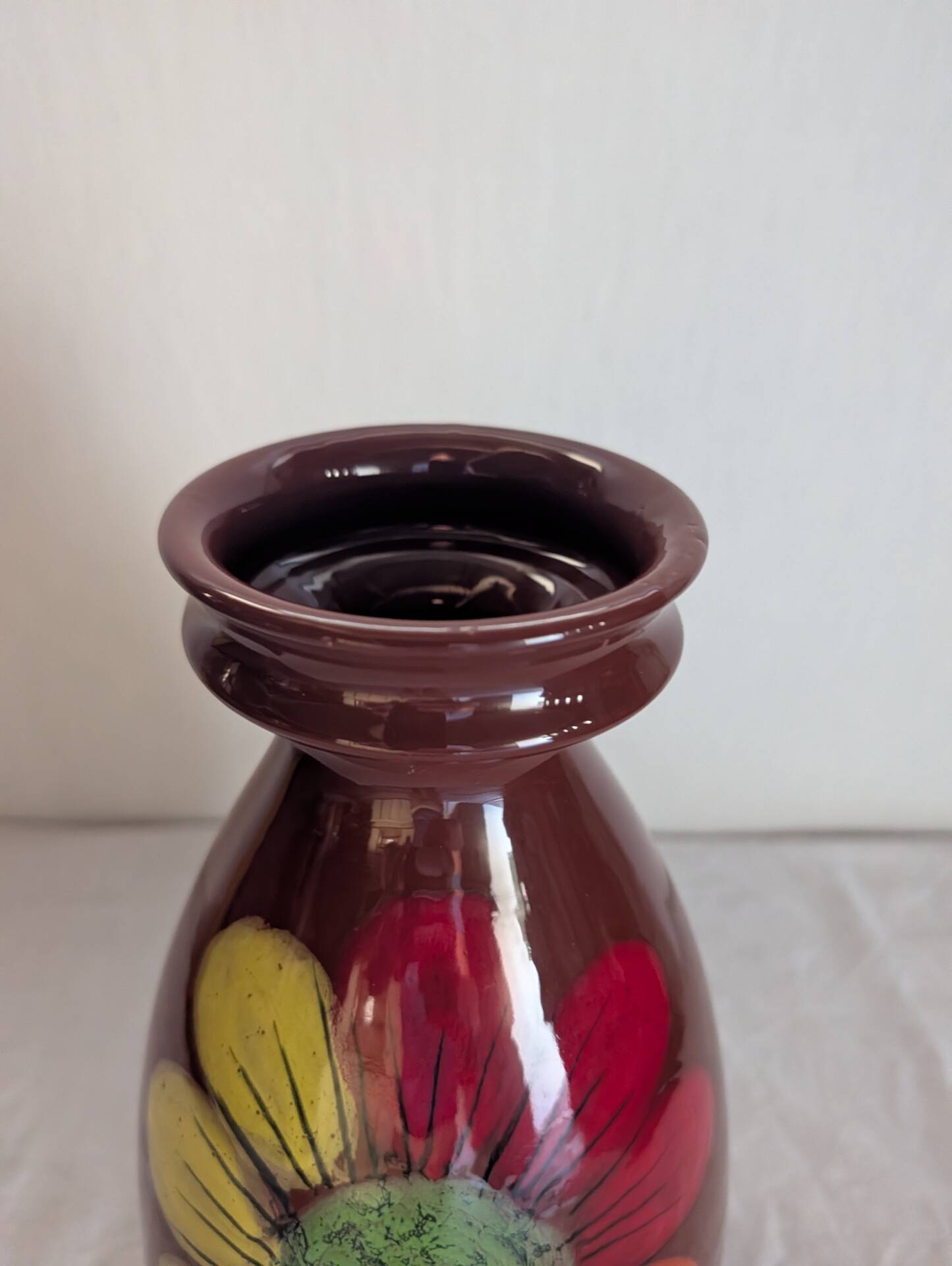 Large glazed ceramic vase with floral decoration – 1970s