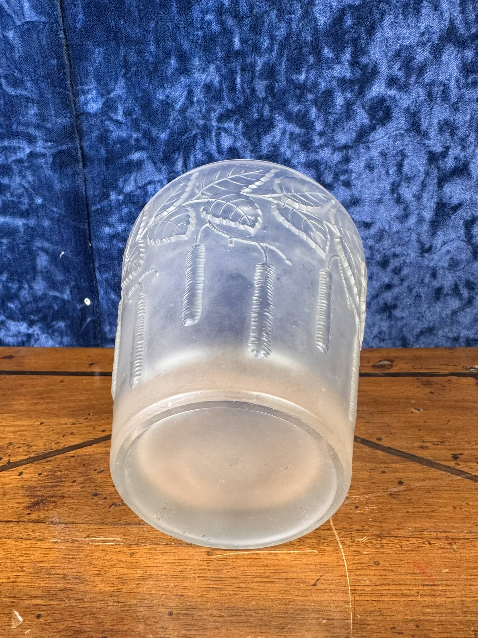 Superb Art Nouveau vase in frosted molded pressed glass with foliage decorations