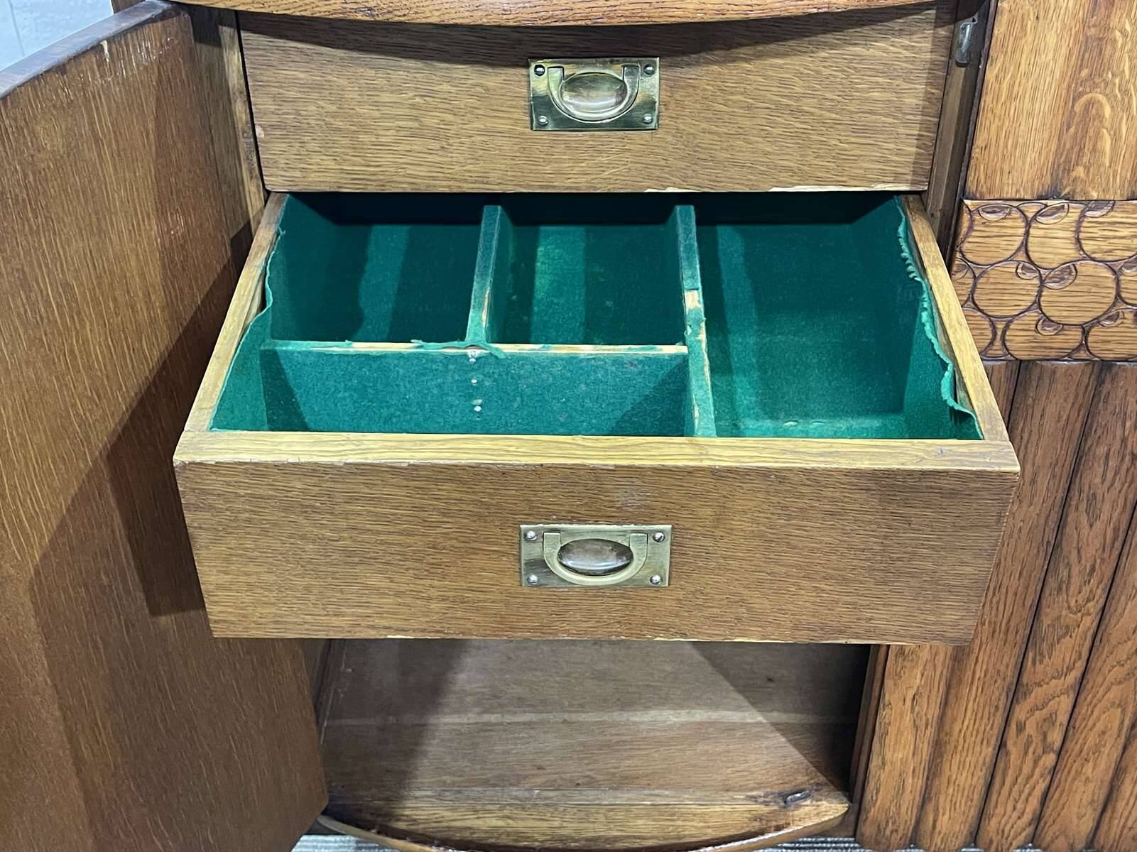 1950s English Art Deco oak sideboard