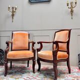 Pair of Solid Mahogany Armchairs from the 19th Century Restoration Period