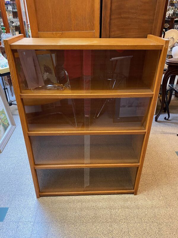 Bibus bibliotheque annees 60 chene clair avec vitres coulissantes