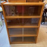 Bibus 1960s bookcase light oak with sliding glass