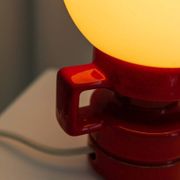 Red ceramic table lamp from Italy (1970s) with white opal glass shade - mid-century design