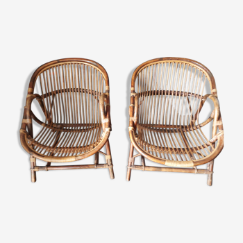 Rattan armchairs pair