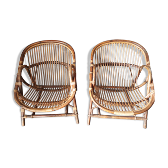 Rattan armchairs pair