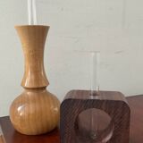Duo of Scandinavian soliflores in wood and glass