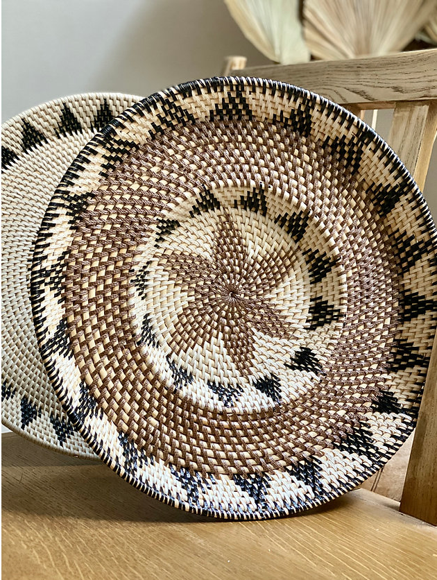 Round ethnic Balinese rattan tray
