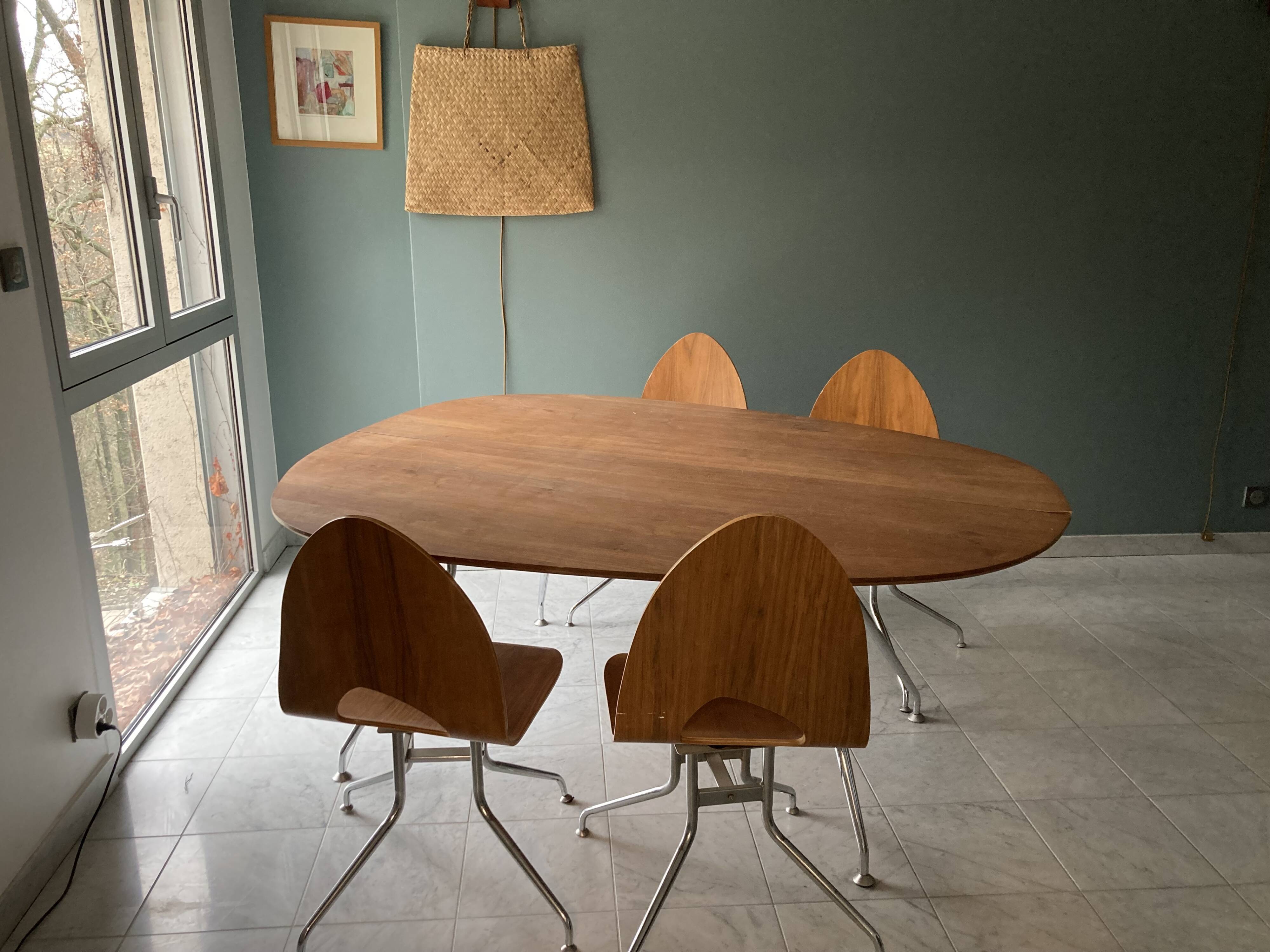 Set dining room table plus 4 chairs, design 60s/70s