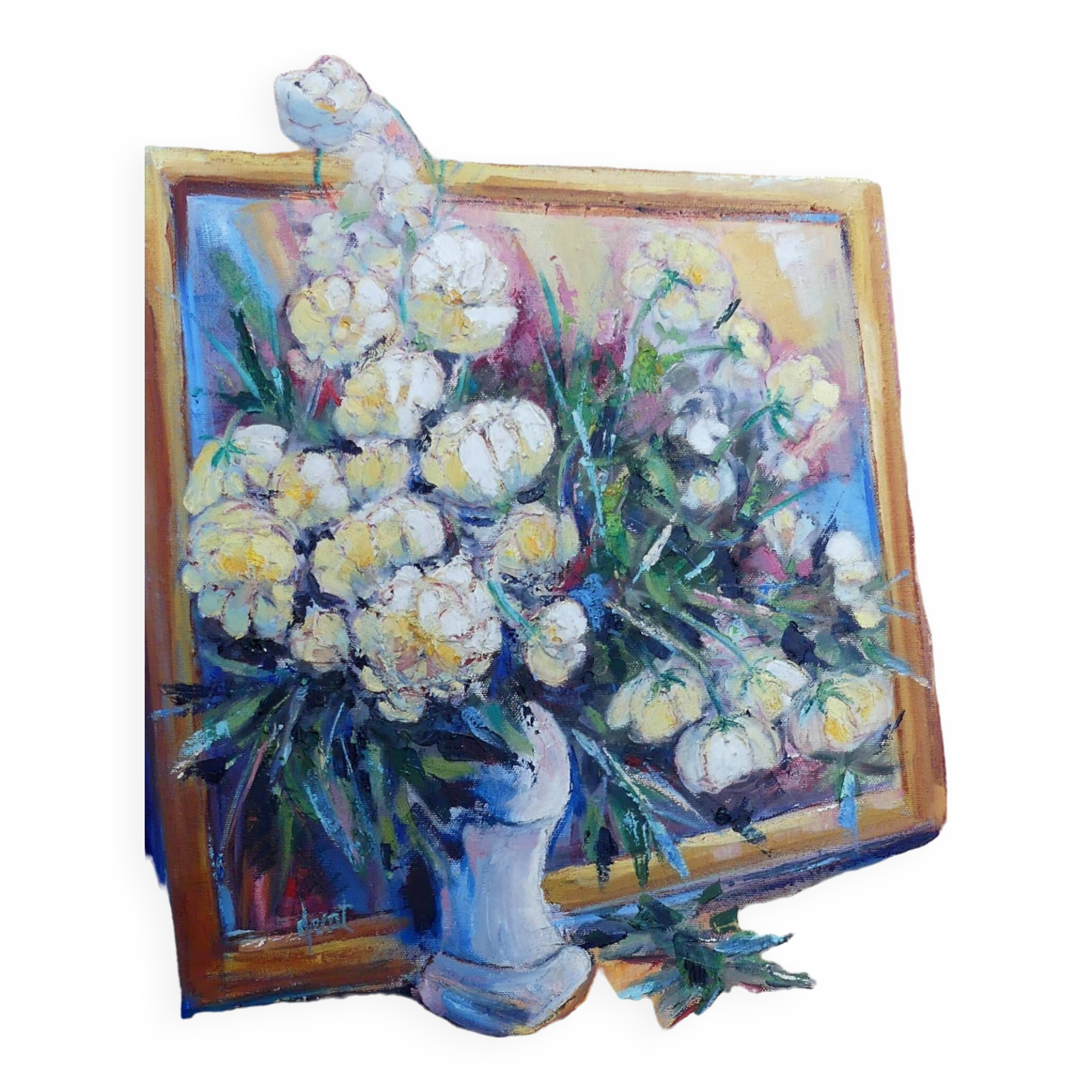 Oil Painting Modern Bouquet of Flowers Signed 61 x 50 cms