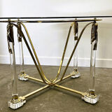 Brass and lucite dining table with beveled glass top, Italy 1980s.