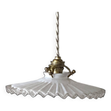 Pleated opaline pendant light