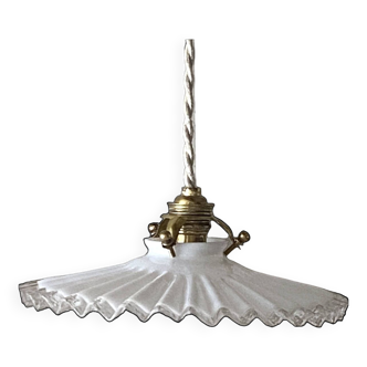 Pleated opaline pendant light