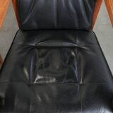 Set of 4 luxury black leather Art Deco dining chairs with armrests