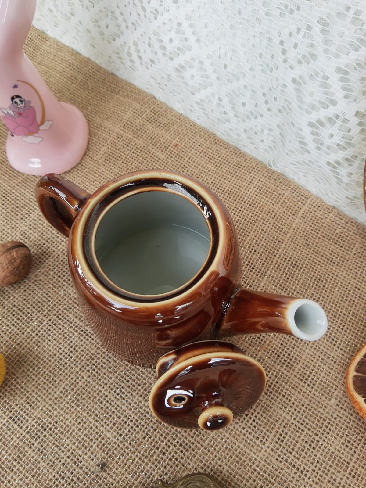 Brown ceramic teapot - vintage