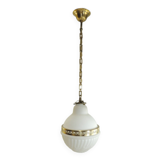 Old holophane style pendant light in white opaline/vintage/art deco