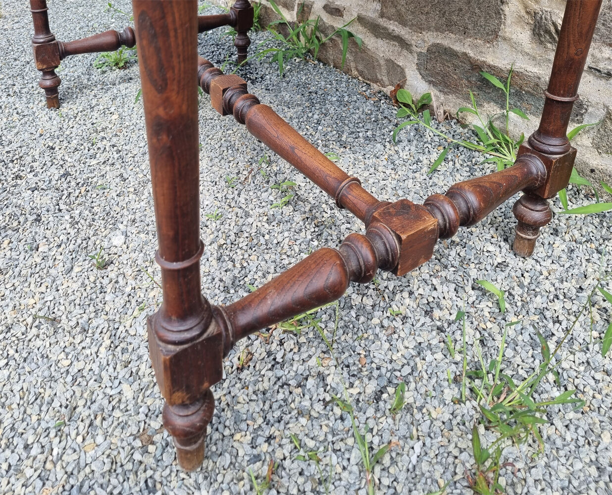 Writing table or wooden desk, Louis XIII style, turned legs, vintage