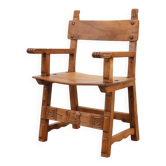 Rustic carved oak Iberian side chair, Spain ca. 1900