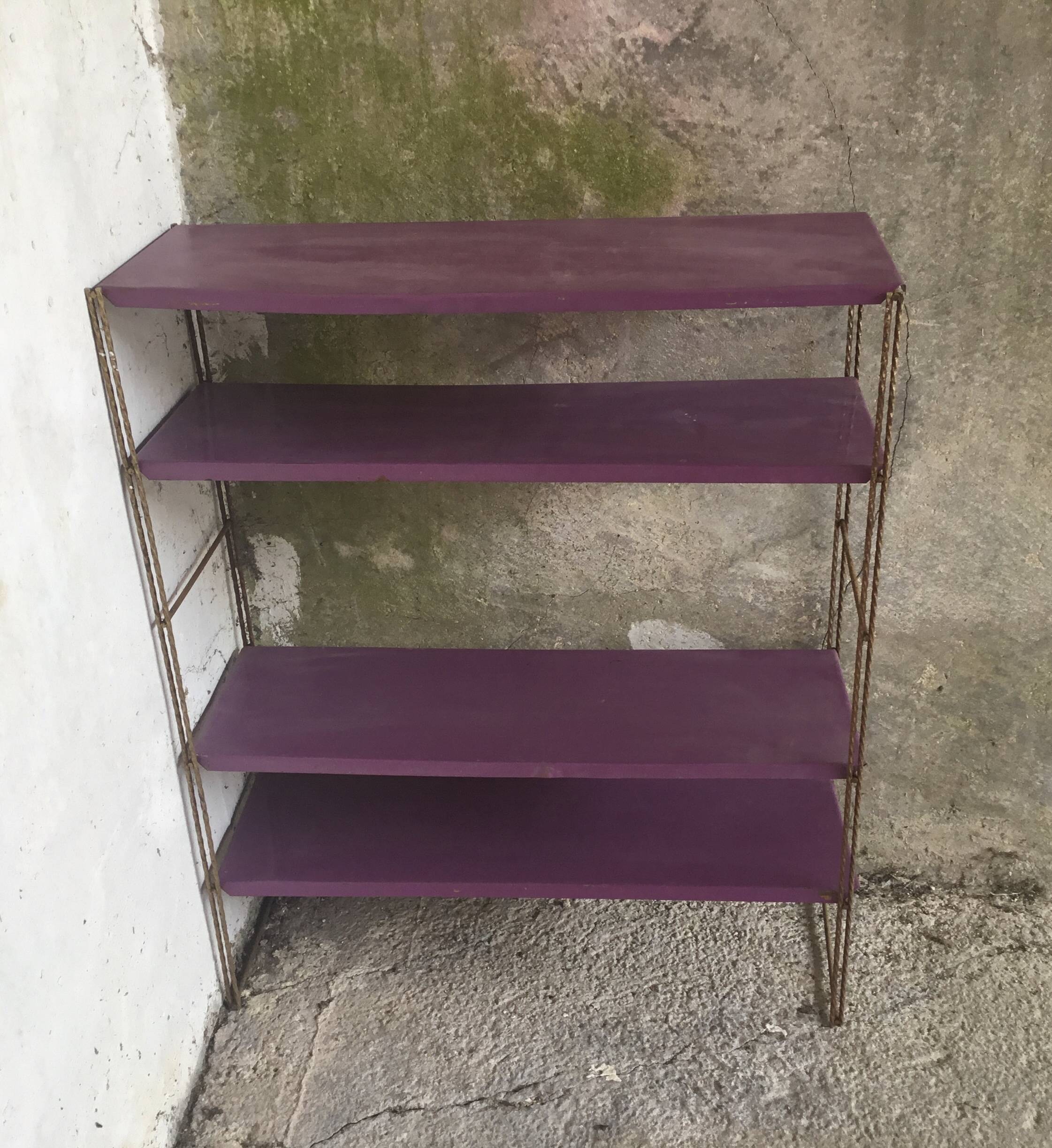 Metal string shelf - 4 purple shelves - vintage 1960