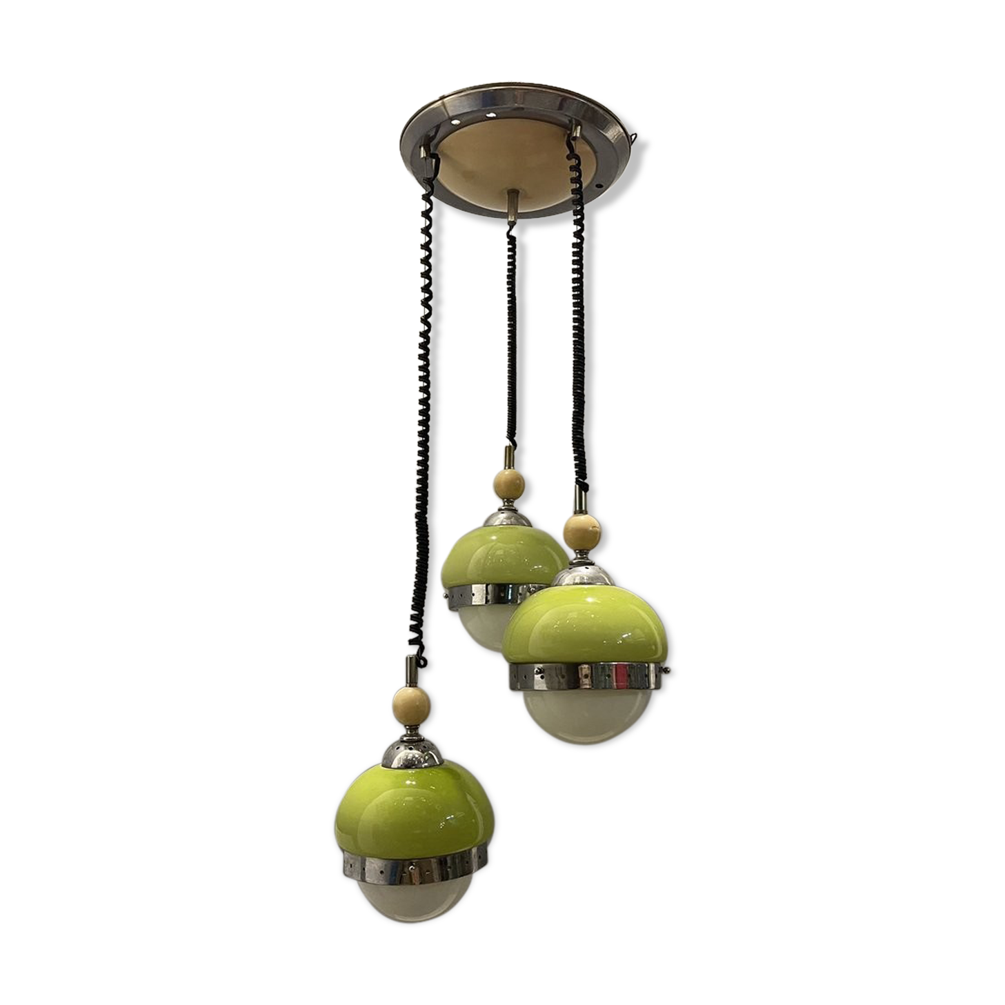 Mid-century lime green opaline glass light pendant
