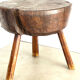 Large brutalist solid wood round tripod side table