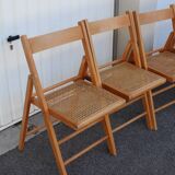 Set of 5 vintage folding chairs in beech and cane – Italy, 1970s