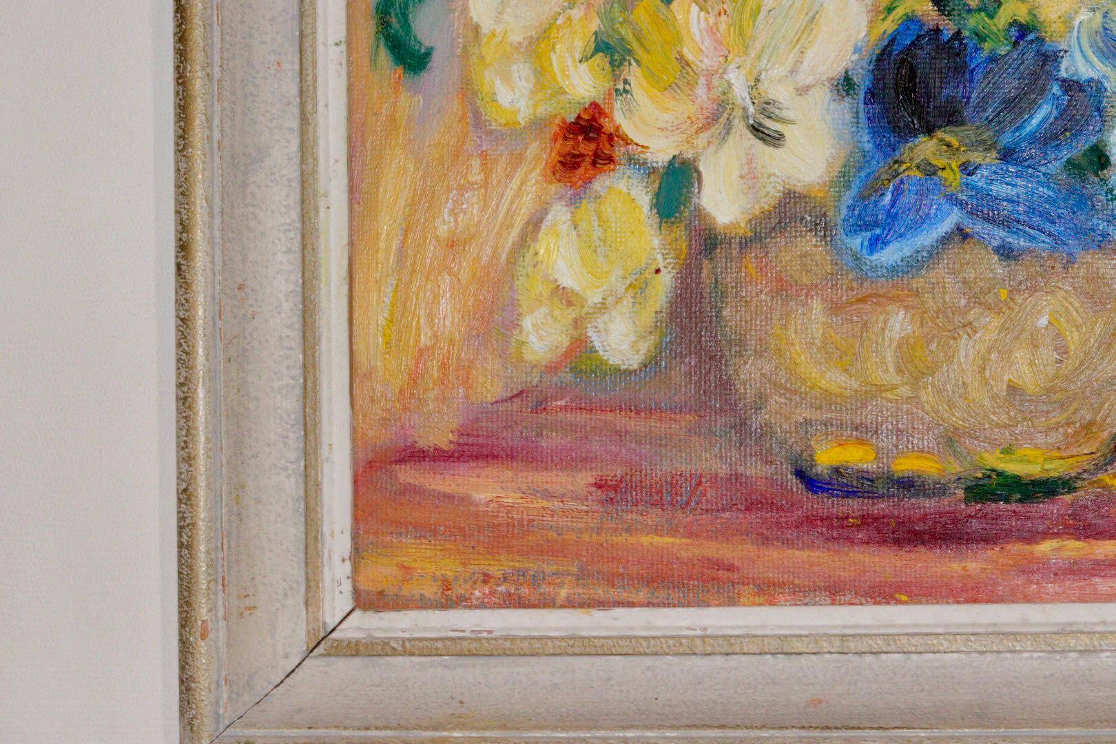 Original Swedish mid-century oil painting on panel "Flowers"