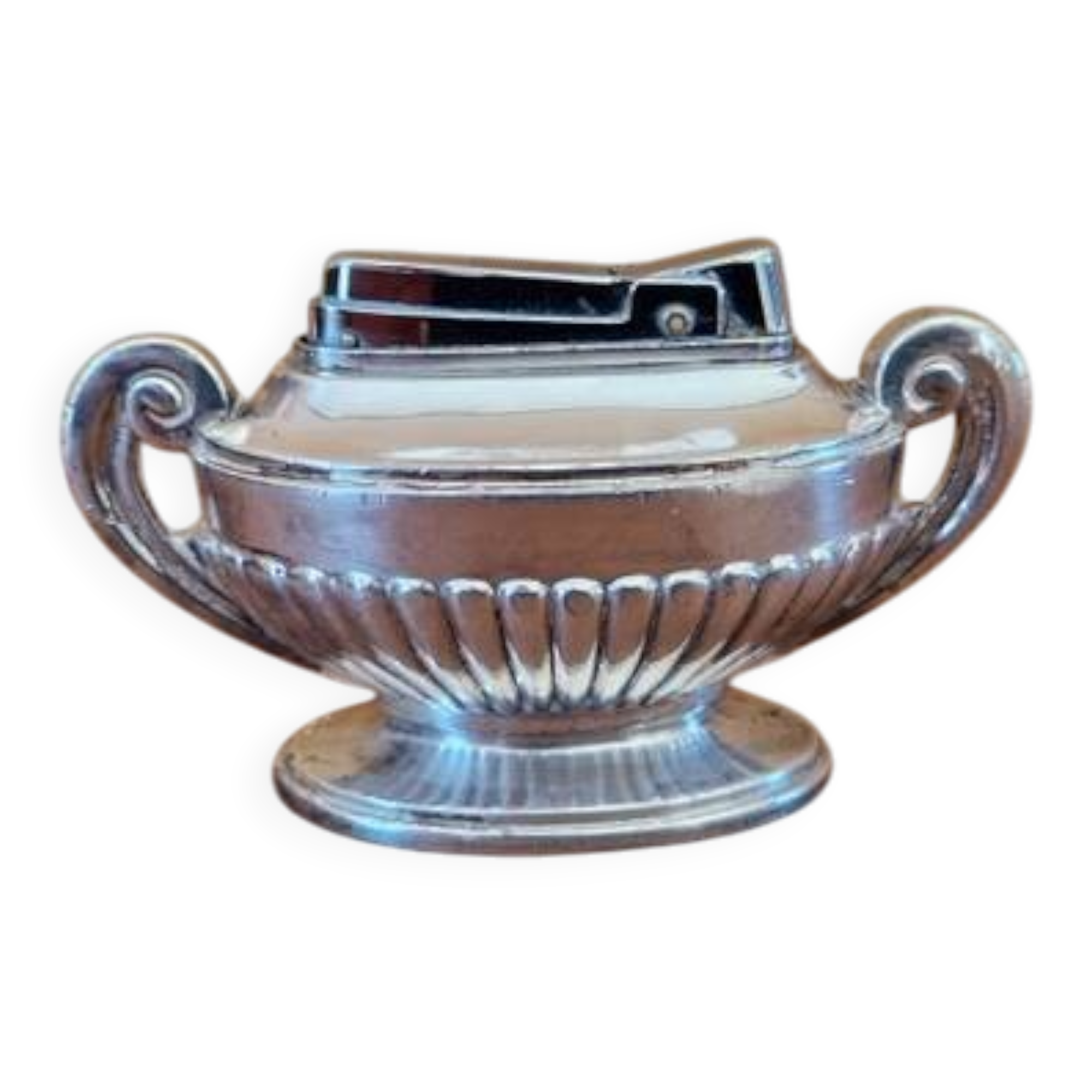 Silver Match table lighter in silver-plated metal with fluted base - Louis XVI