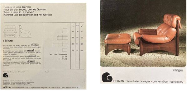 Fauteuil lounge Ranger avec ottoman par Erik Deforce pour Gervan Belgique, 1970.